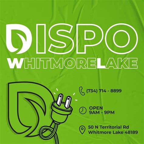 View menu page 13 of 14 for Dispo - Whitmore Lake. Save on your first order. See details to save More details. Details. License information. Info. Best of Weedmaps semifinalist. Info. Storefront | Pickup. Closed. Closed. 50 E. North Territorial Rd, Whitmore Lake, Michigan 49307 (734) 714-8899. Recreational. Email. Website. Instagram.. 