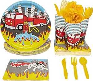 Disposable Dinnerware Set - Serves 24 - Firetruck Party Supplies …