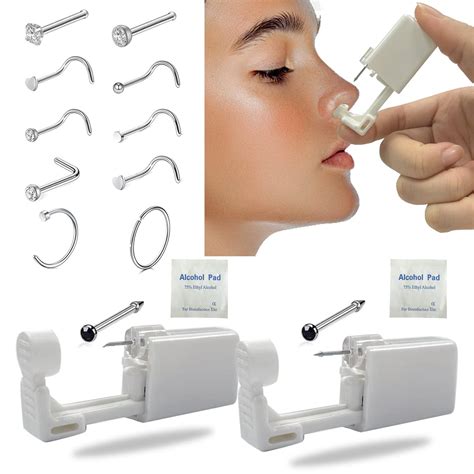 Disposable nose piercing gun. 【Package Contents】 You will receive 2 pcs disposable nose piercing gun, 2 pcs built-in nose stud with 10 pcs free nose studs rings. Perfect gift. 【100% SATISFACTION GUARANTEE】 - We offered 100% satisfaction promise. If for any reason you are not fully satisfied about the Body Piercing Kit. Just simply return it for a full refund or ... 