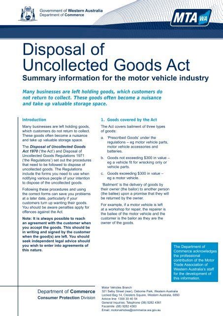 Disposal of Uncollected Goods Act 1967 - legislation.qld.gov.au