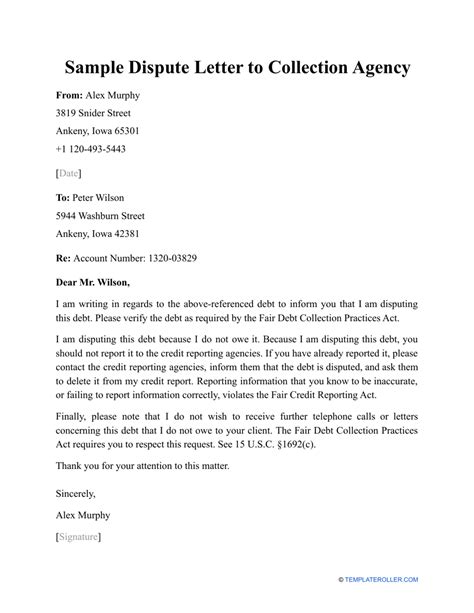 Dispute Collection Letter Template