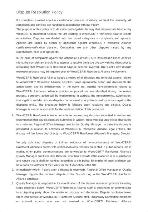 Dispute Resolution Policy Examples 9+ PDF Examples