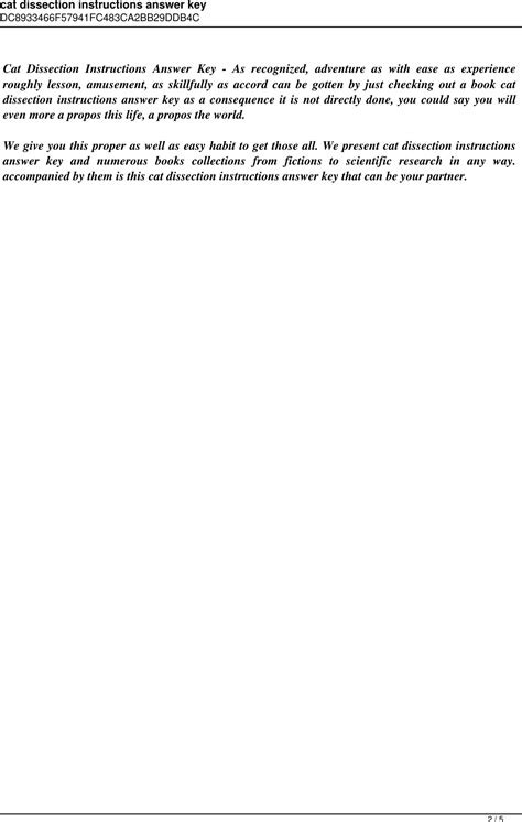 Dissection Instructions Answer Cat Key
