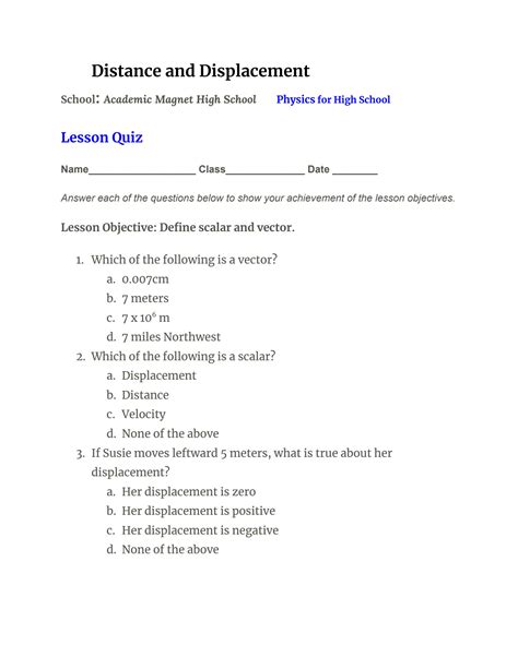 Distance And Displacement Quiz - ProProfs Quiz