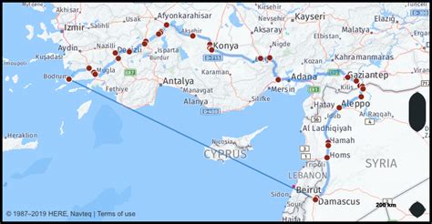 Distance Bodrum → Syria - Air line, driving route, midpoint