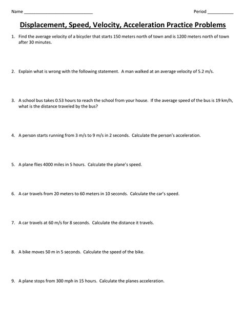 Distance Displacement Velocity Practice Problems Speed Classical