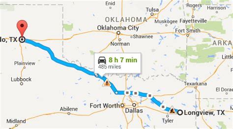 Distance between Amarillo, TX and Longview, TX