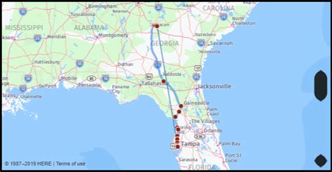 Distance between Macon, GA and Tampa, FL