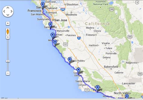 Distance between Pismo Beach, CA and Big Sur, CA