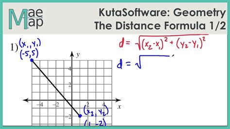 Kuta Software - Infinite Geometry Name_____ The Distance Formula Date_____ Period____ Find the distance between each pair of points. Round your answer to the nearest tenth, if necessary. 1) x y −4 −2 2 4 −4 −2 2 4 9.2 2) x y −4 −2 2 4 −4 −2 2 4 9.1 3) x y −4 −2 2 4 −4 −2 2 4 2.2 4) x y −4 −2 2 4 −4 −2 2.