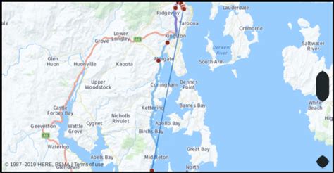 Distance from Hobart to Cygnet, driving or flying mileage