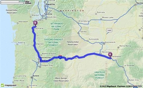 Distance from Kennewick, WA to Pendleton, OR