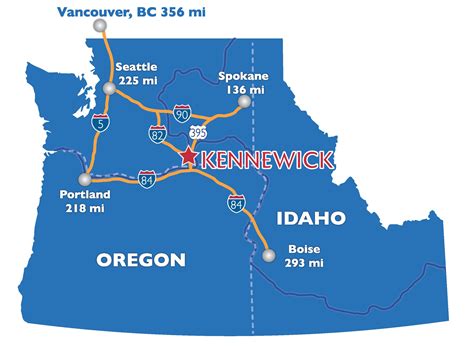 Distance from Kennewick, WA to Vancouver, WA