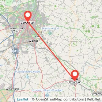 Distance from Leicester to Market Harborough