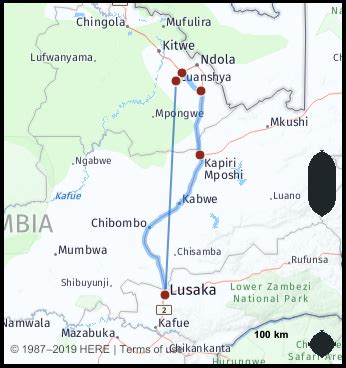 Distance from Lusaka to Luanshya