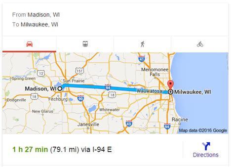 Distance from Milwaukee, WI to Madison, WI - travelmath.com