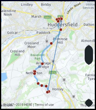 Distance from Much Wenlock to Honley