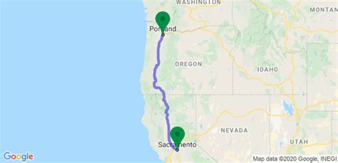 Distance from Portland, OR to Sacramento, CA