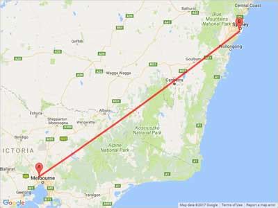 Distance from Sydney to Melbourne (SYD - Air Miles Calculator