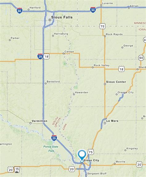 There are 74.08 miles from Sioux Falls to Sioux City in southea