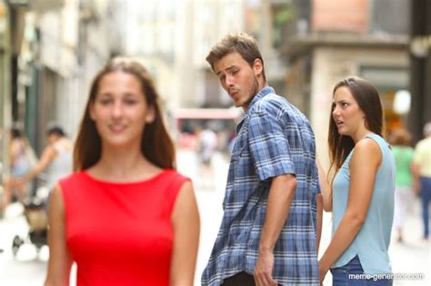 Distracted boyfriend is an Internet meme based on a 2015 stock photograph by Barcelonian photographer Antonio Guillem. Social media users started using the image as a meme at the start of 2017, and it went viral in August 2017 as a way to depict different forms of disloyalty. The meme has inspired various spin-offs and received critical acclaim.. 
