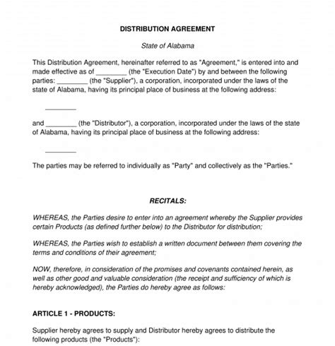 Distribution Agreement Sample Template Word and PDF