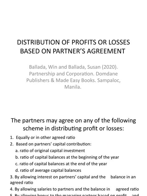 Distribution of Profit and Losses in a Partnership Definition and