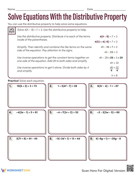 Distributive Property Equations Worksheet