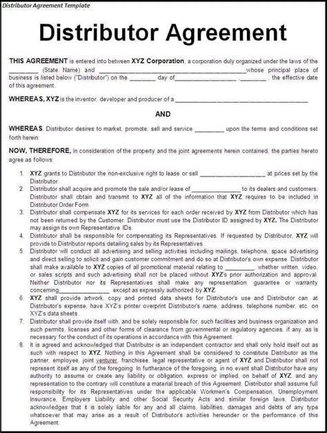 Distributor agreement template in Word and Pdf formats