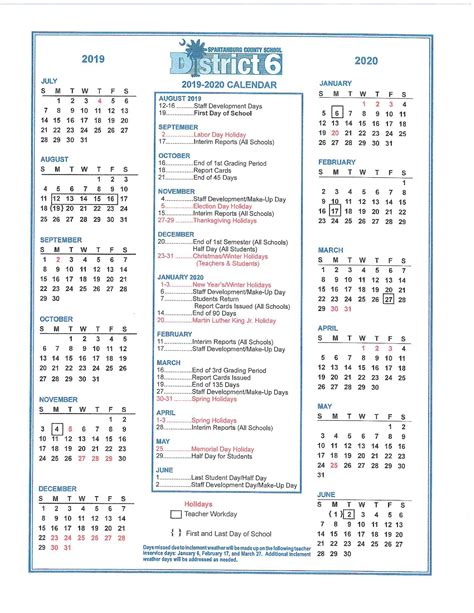 District 5 Spartanburg Calendar