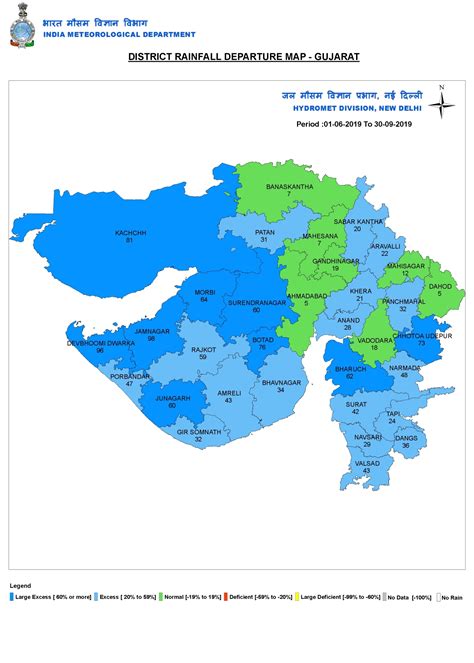 District wise rainfall in gujarat 2019.  The districts reported include Kut...