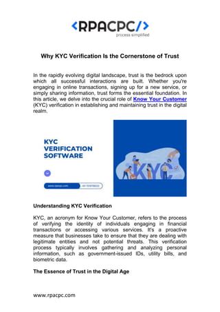 Dive into KYC: Understanding the Cornerstone of Customer Verification