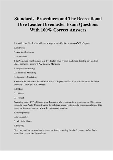 Divemaster Exam Answers