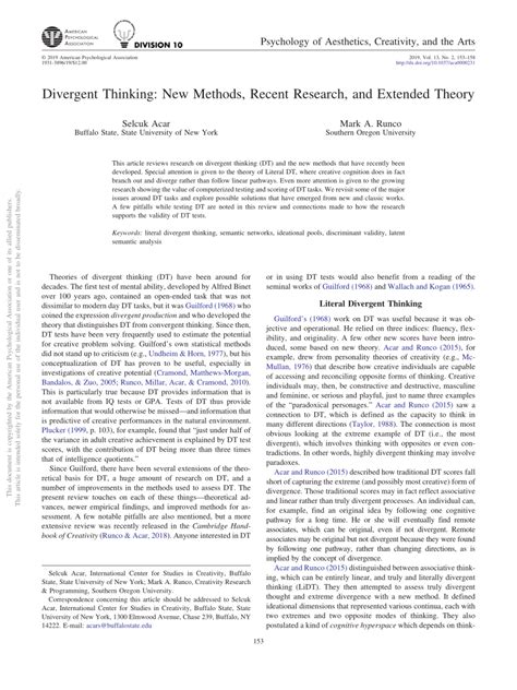 Divergent thinking: New methods, recent research, and extended …