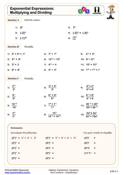 Dividing And Multiplying Exponents Worksheet