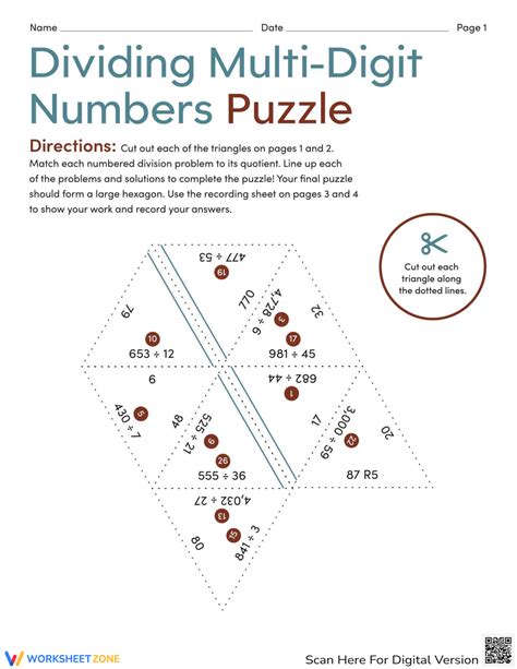 Dividing MultiDigit Numbers Puzzle Worksheet