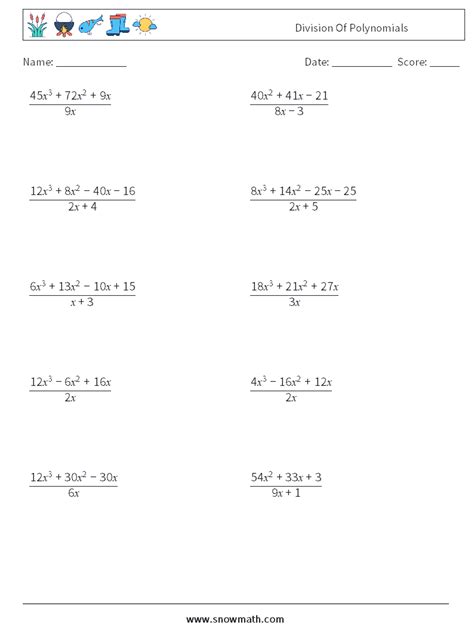 Dividing Polynomials Worksheet Polynomial Division Worksheet By