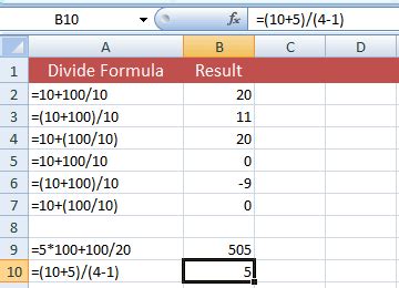 Division Formula In Excel Sheet