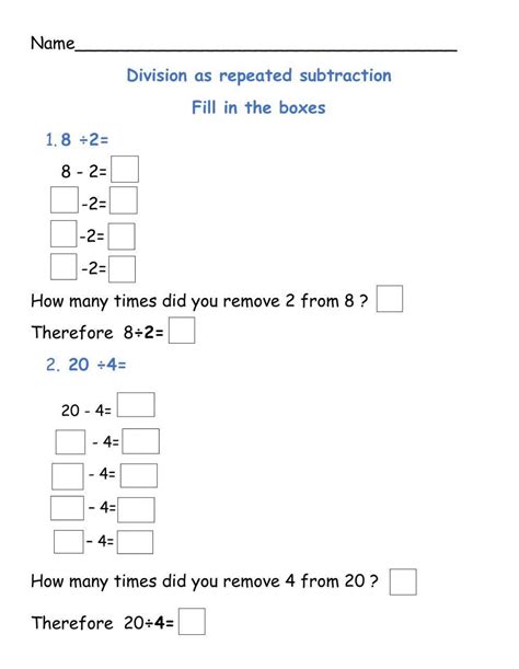 Division Using Repeated Subtraction Grade 3 Worksheets Library