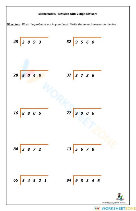 Division With 2 Digit Divisors Worksheet Download Worksheet
