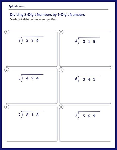 Division With 3 Digit Numbers Worksheets