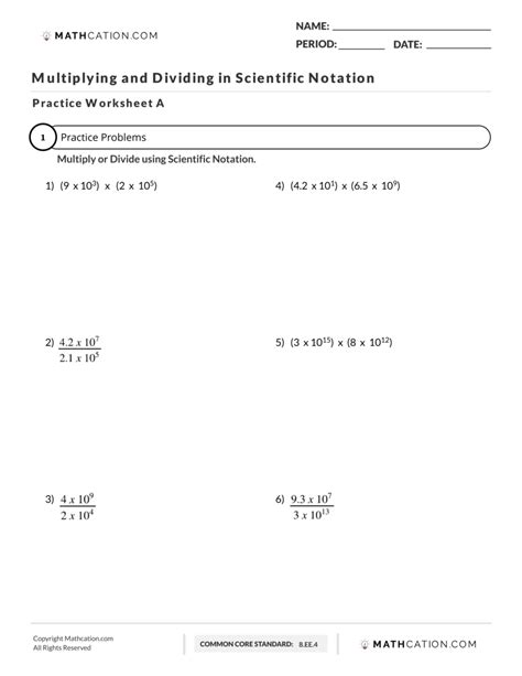 Division With Scientific Notation Worksheet