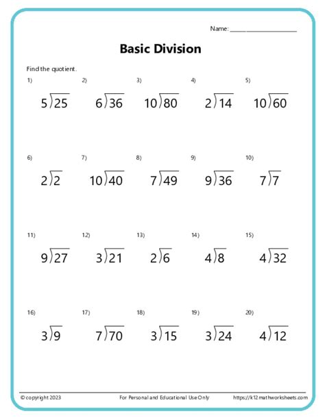 Division Worksheets Basic