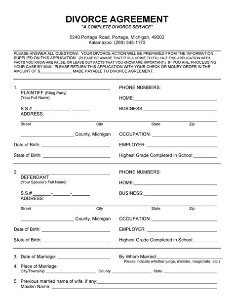 Divorce Form Template Sample Divorce Forms Gambaran