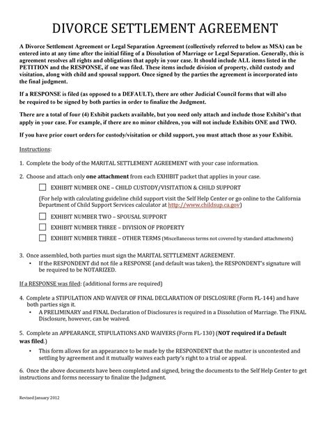 Divorce Separation Agreement Template