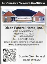 Dixon funeral home angleton obituaries.  Powered by Tributearchive.  Wed Mar 12 Visitatio...