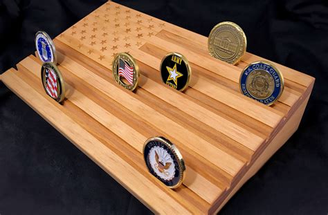 Military Awards. Military Gifts. F. Frank Coiteux. Oct 8, 2023 - Made a new Challenge Coin Display for my office this weekend. I didn’t have any of the coins at home so just guessed at the width and depth of the grooves. Next time I’ll make the grooves a bit thinner and deeper. I also had to buy a 1 3/4" forstner b.