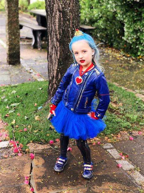 The Evie costume was bought at the Disney Store! Nov 8, 2017 - Jay Descendants DIY Costume Halloween Dress up Made from an old black leather jacket, acrylic paint, and spray paint for the jeans. Pinterest.