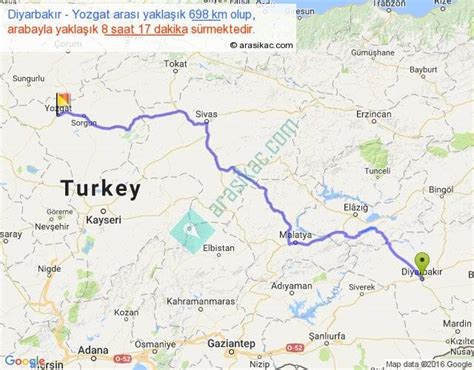 Diyarbakır yozgat kaç km