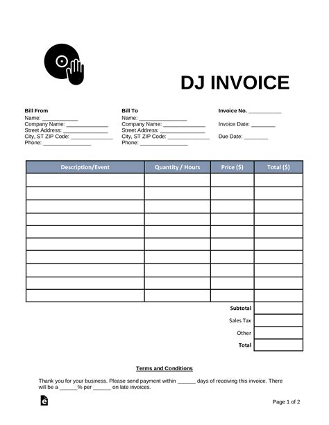 Dj Invoice Template Free